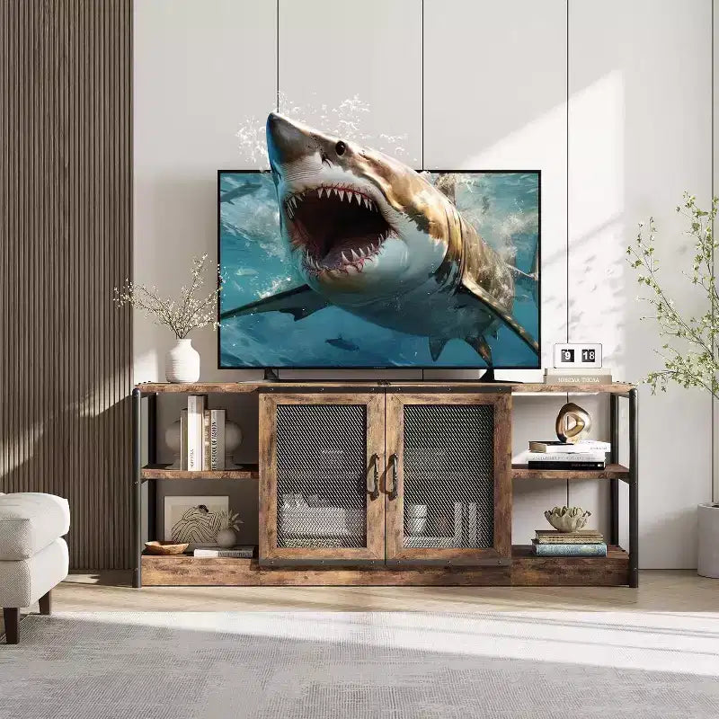 63" Farmhouse TV Stand - Rustic Media Console with Mesh Doors for TVs Up to 75"