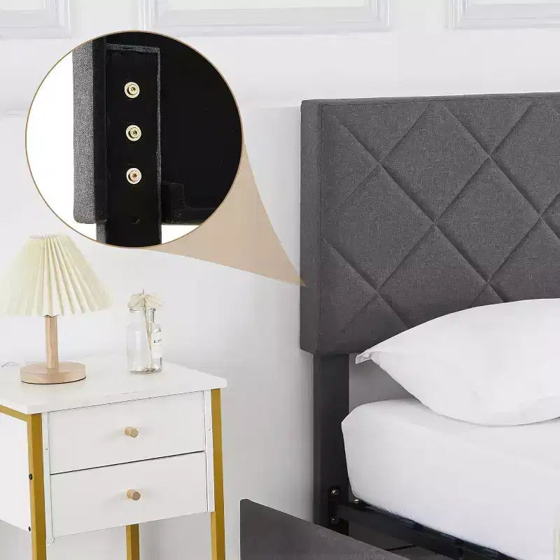 Queen Bed - Adjustable Headboard & Storage
