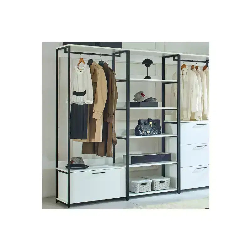 77.7 in.H x 31.5 in.W White Wood Composite Closet System with Storage Bins