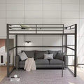 Metal Loft Bed Full Size, Loft Bed Frame with Safety Guard Rails & Flat Ladder, Twin Loft Bed for Kids Teens Adults