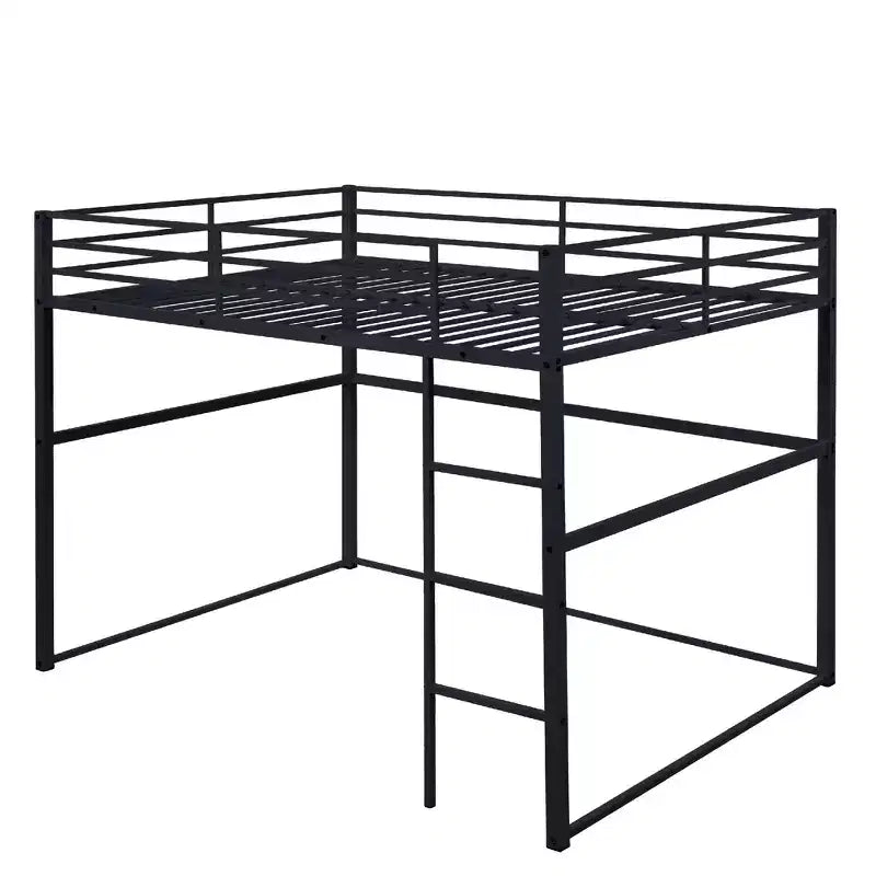 Metal Loft Bed with Safety Guard Rails & Flat Ladder