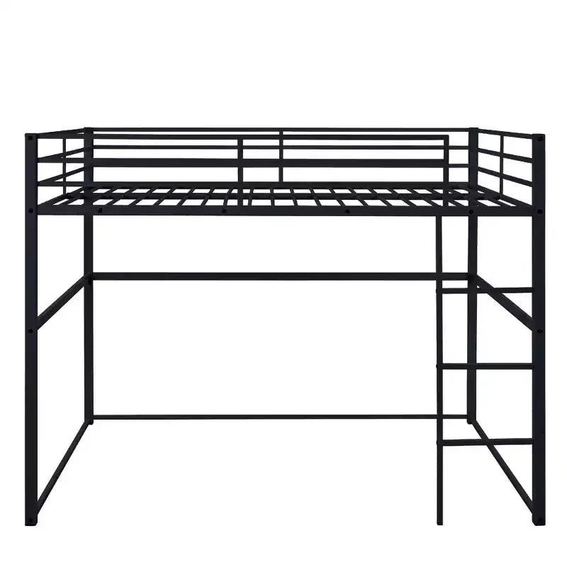 Metal Loft Bed with Safety Guard Rails & Flat Ladder