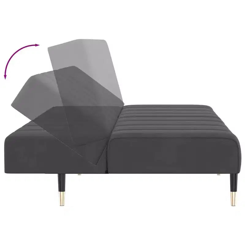 Dark Gray Velvet 2-Seater Sofa Bed - Upholstered Loveseat Couch for Living Room / Basement / Dorm