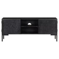 vidaXL Solid Wood TV Stand with Two Shelves and Doors, Powder Coated Steel Frame, Black Finish, Industrial Style, Size: 45.3x11.8x18.1