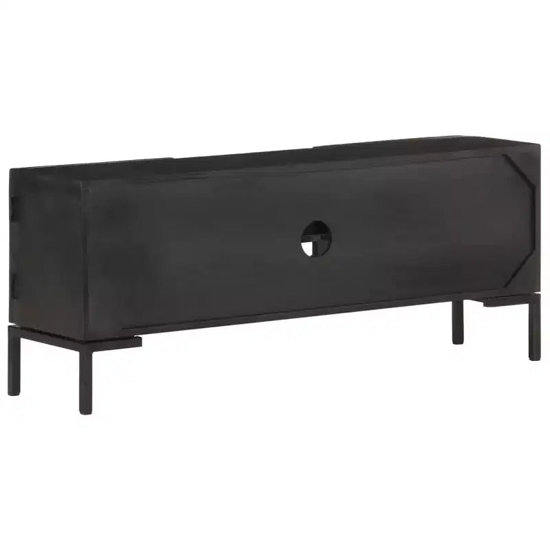 Solid Wood TV Stand with Two Shelves and Sliding Doors, Black Industrial Style