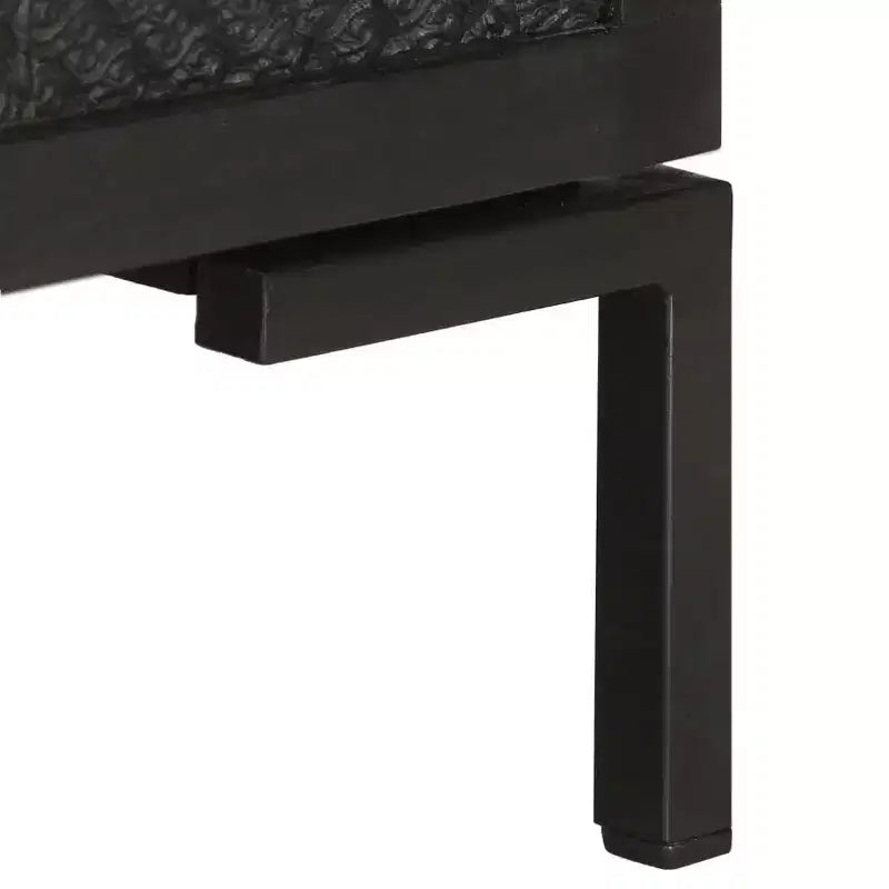 Solid Wood TV Stand with Two Shelves and Sliding Doors, Black Industrial Style