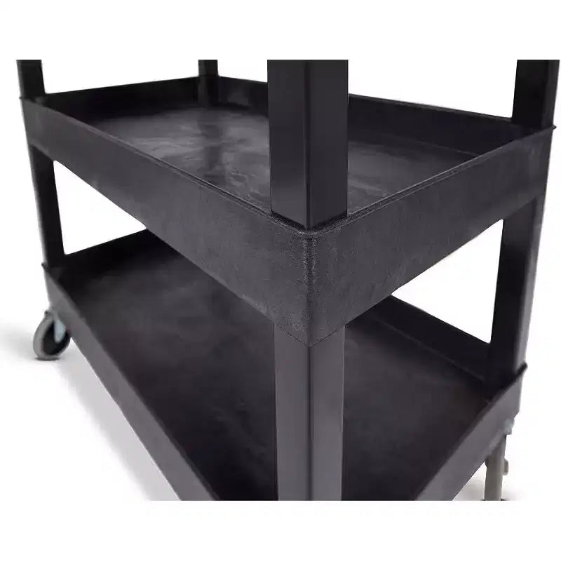 Extra Large Two Shelf Utility Service Cart - Heavy-Duty Rolling Cart for Warehouse, School & Office (Black, 45.5 x 24.5)