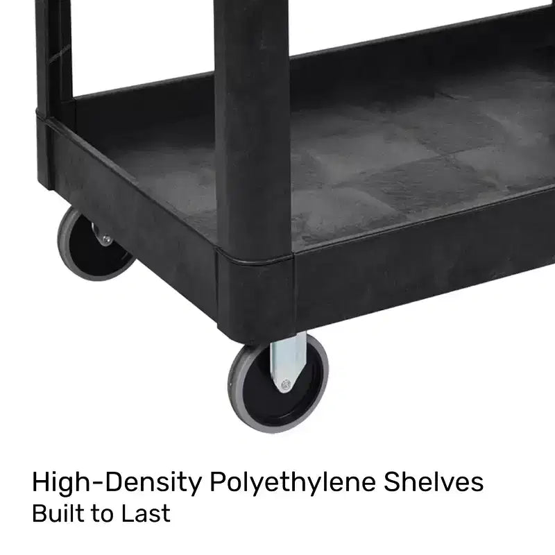 Extra Large Two Shelf Utility Service Cart - Heavy-Duty Rolling Cart for Warehouse, School & Office (Black, 45.5 x 24.5)