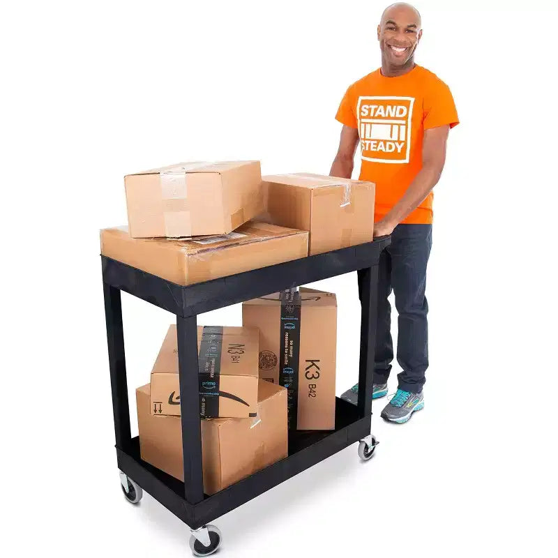 Stand Steady Original Tubstr 2 Shelf Utility Cart - Heavy-Duty Storage Cart for Garage, Warehouse, & Kitchens, 400lb Weight Capacity (Black, 32 x 18)