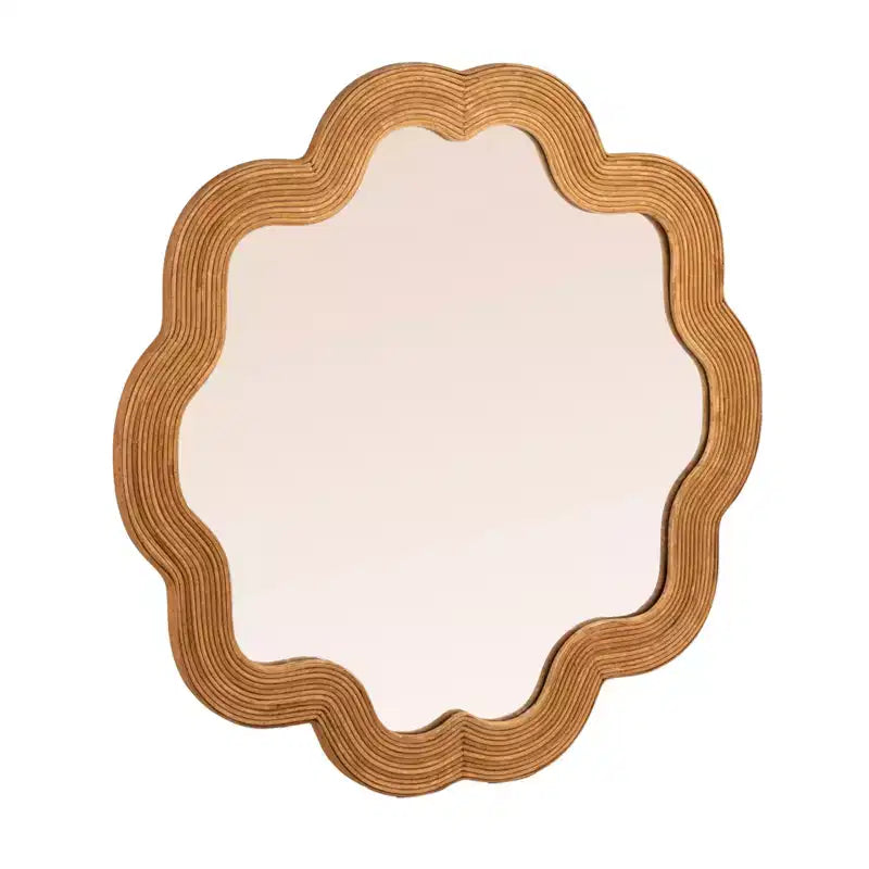 Storied Home Scalloped Rattan Framed Wall Mirror