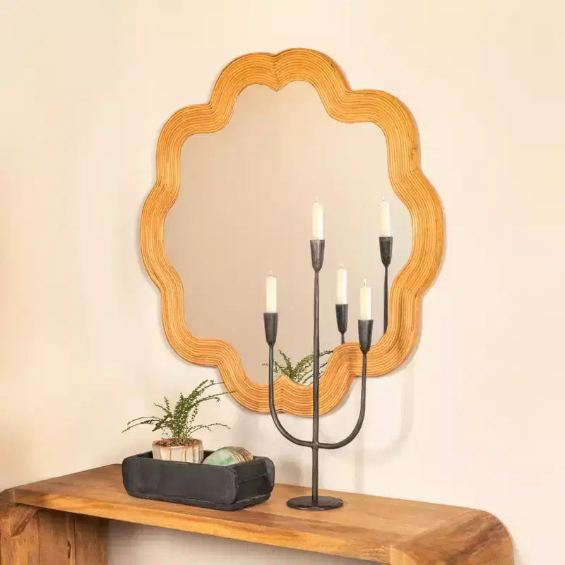 Scalloped Rattan Framed Wall Mirror