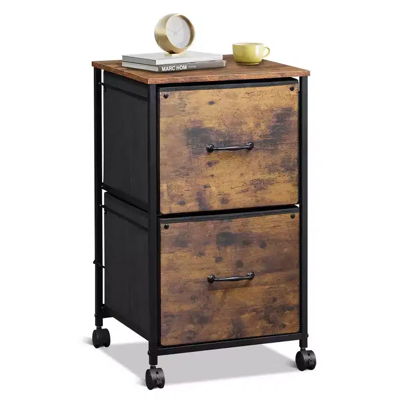 GALAXHERO Filing Cabinet 2 Drawer Mobile Printer Stand for Home Office, Vertical File Cabinet, Fits A4 Size, Rustic Brown Wood Grain