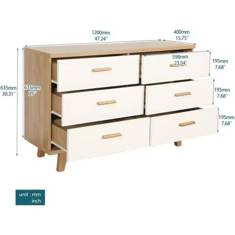 6-Drawer Storage Cabinet, Spacious Sideboard for Kitchen, Dining Room, Living Room or Home Office