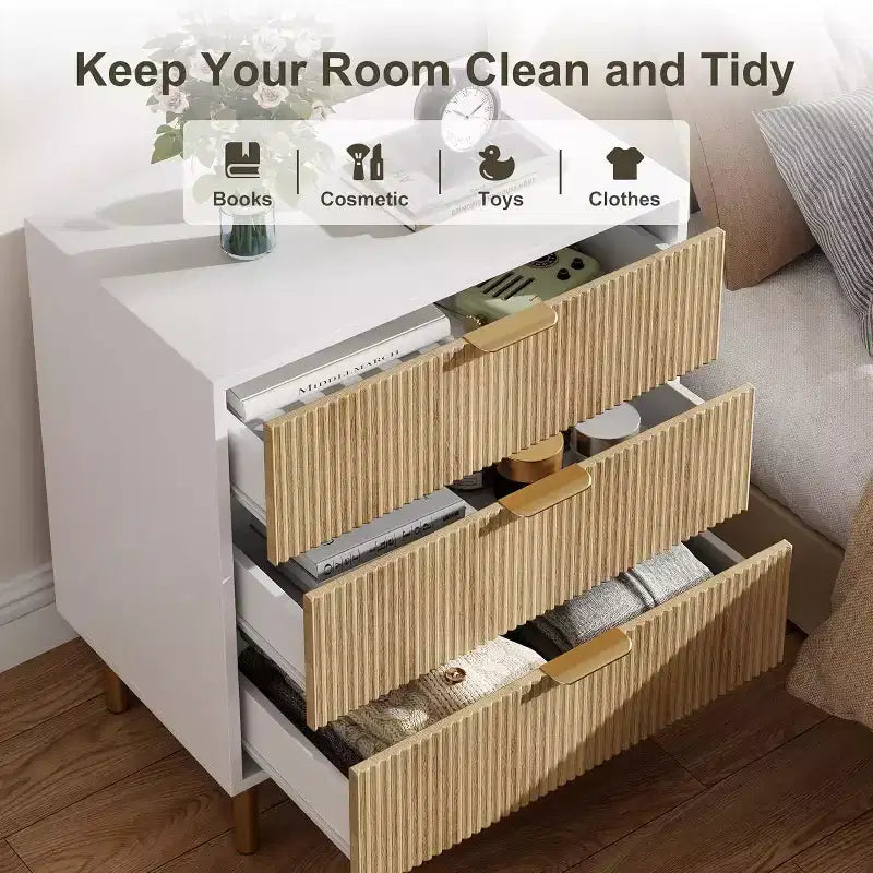 3-Drawer Dresser for Bedroom – Large Storage Chest of Drawers with Metal Handles & Anti-Tip Safety