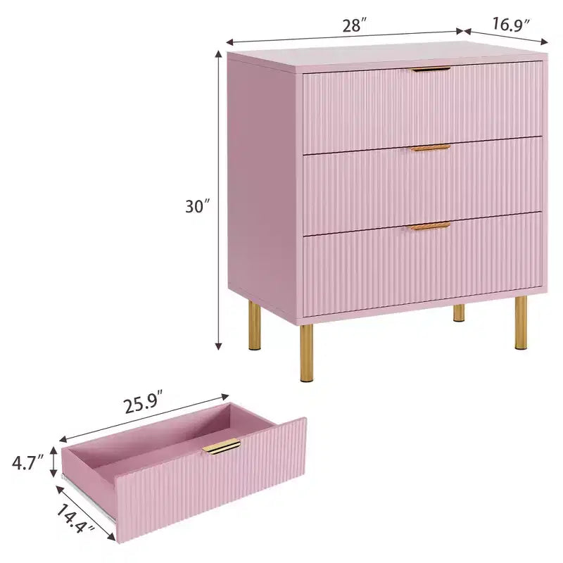 3-Drawer Dresser for Bedroom – Large Storage Chest of Drawers with Metal Handles & Anti-Tip Safety