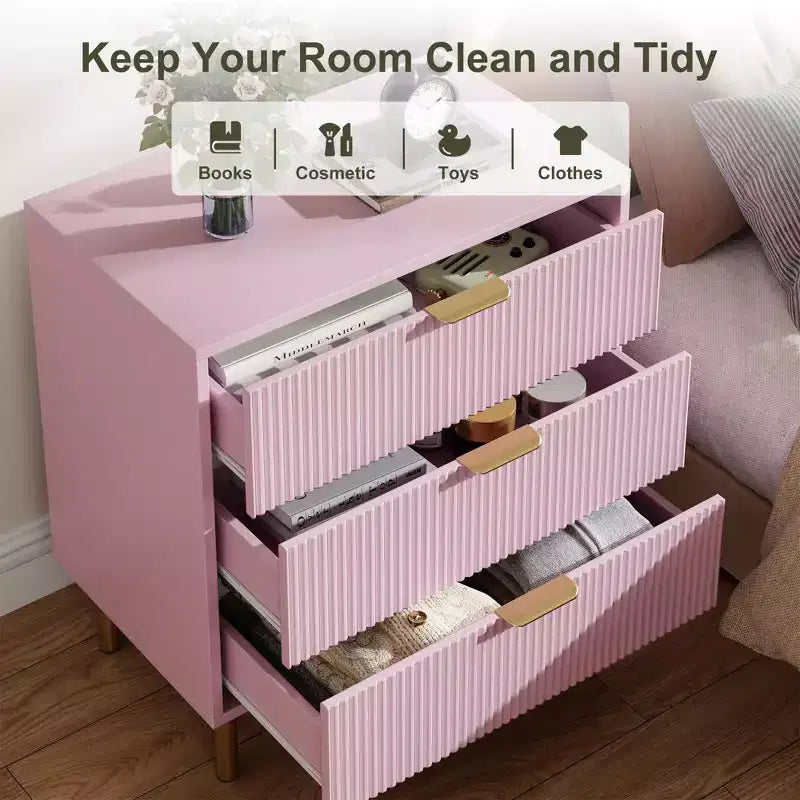 3-Drawer Dresser for Bedroom – Large Storage Chest of Drawers with Metal Handles & Anti-Tip Safety