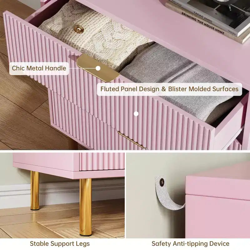 3-Drawer Dresser for Bedroom – Large Storage Chest of Drawers with Metal Handles & Anti-Tip Safety