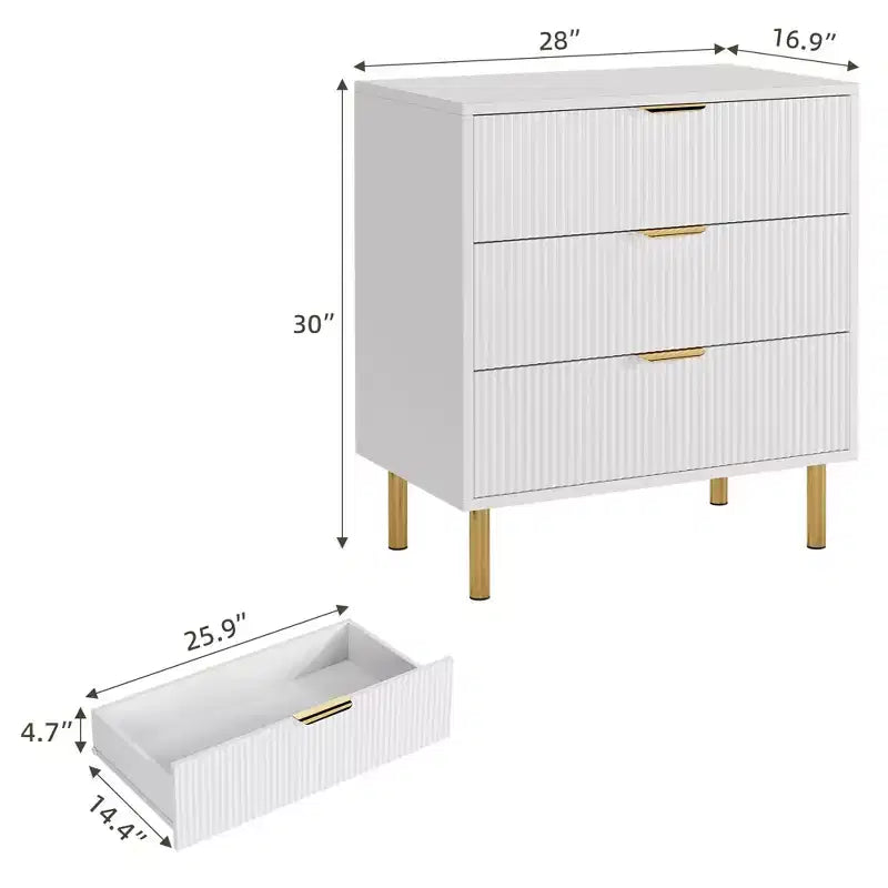 3-Drawer Dresser for Bedroom – Large Storage Chest of Drawers with Metal Handles & Anti-Tip Safety