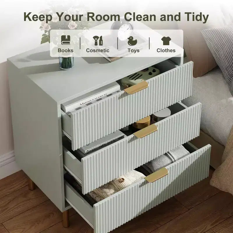 3-Drawer Dresser for Bedroom – Large Storage Chest of Drawers with Metal Handles & Anti-Tip Safety