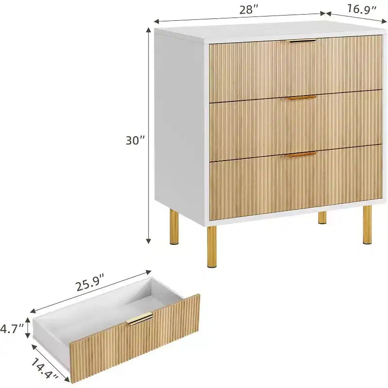 3-Drawer Dresser for Bedroom – Large Storage Chest of Drawers with Metal Handles & Anti-Tip Safety
