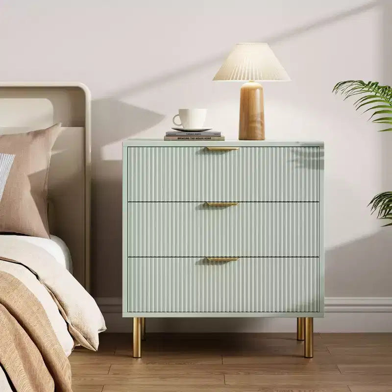 Natural 3 Drawer Dresser for Bedroom,Large Nightstand Chest of Drawers,Modern Wood Storage Dresser Organizer with Metal Handles&Anti-Tipping Device