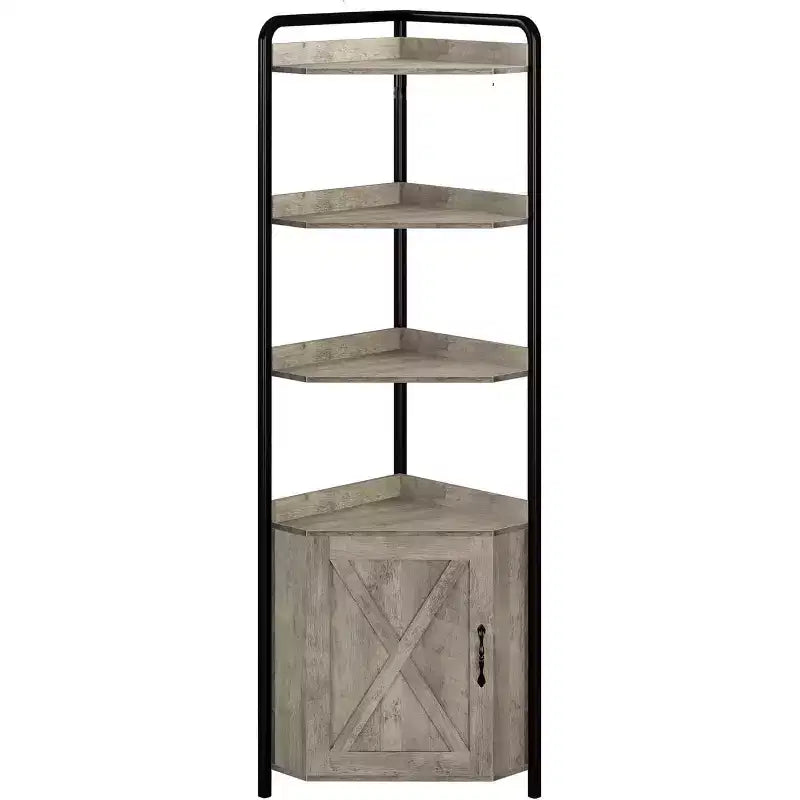 Acekool 70.9 Tall Corner Cabinet, Triangle Bookshelf with Adjustable Shelves, Hidden Storage and Plant Stand for Bedroom, Living Room, Office