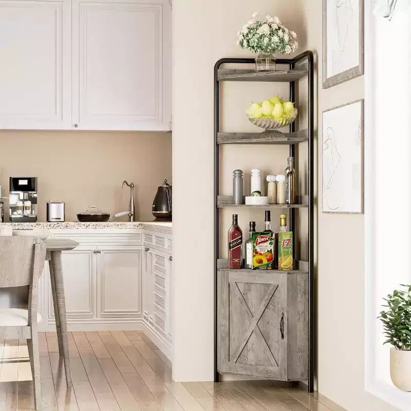 70.9" Tall Corner Cabinet, Triangle Bookshelf with Adjustable Shelves, Hidden Storage and Plant Stand