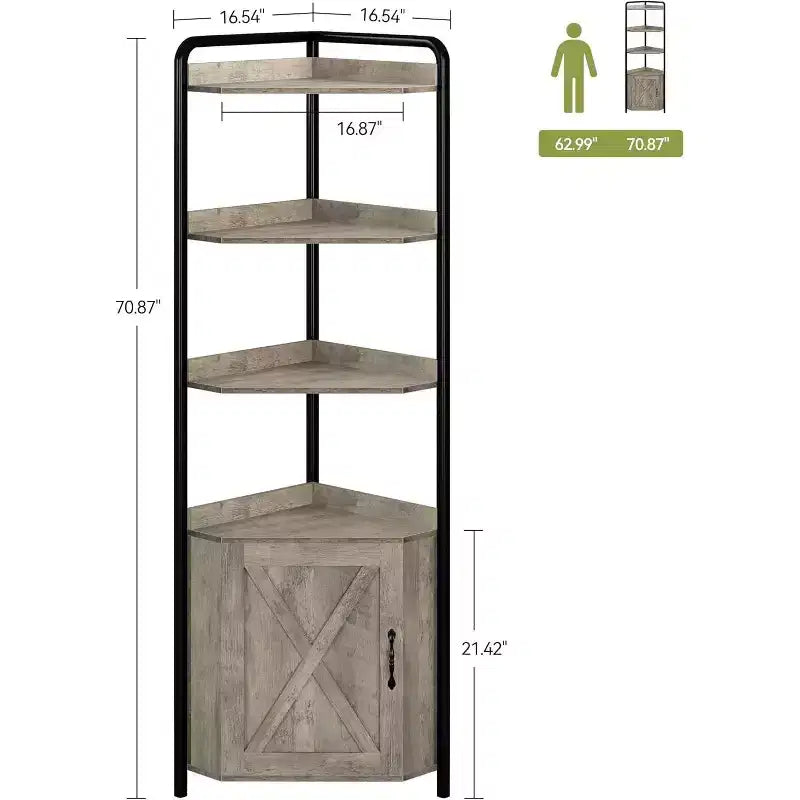 70.9" Tall Corner Cabinet, Triangle Bookshelf with Adjustable Shelves, Hidden Storage and Plant Stand