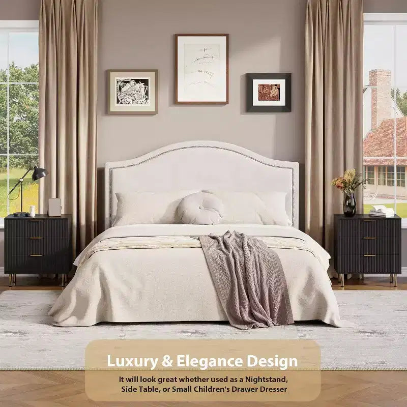 3 Drawer Dresser, Modern Fluted Nightstand with Deep Drawers, Gold Legs, Side Table Organizer for Bedroom, Living Room, Hallway
