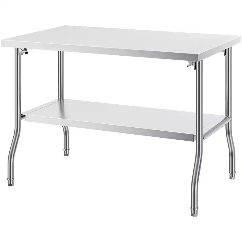 VEVOR Folding Commercial Prep Table, 48 x 30 Inch Commercial Worktable Workstation with Undershelf, Heavy-duty Stainless Steel Folding Table, Silver