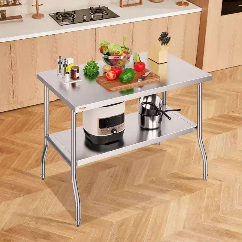 Folding Commercial Prep Table, 48 x 30 Inch Worktable Workstation with Undershelf, Heavy-Duty Stainless Steel Folding Table, Silver