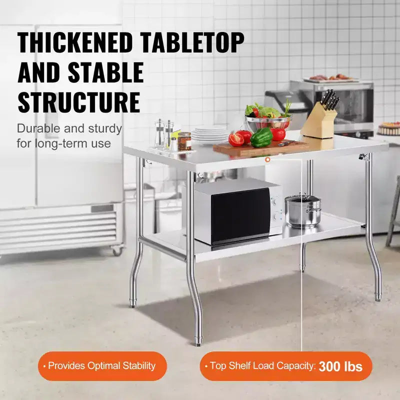Folding Commercial Prep Table, 48 x 30 Inch Worktable Workstation with Undershelf, Heavy-Duty Stainless Steel Folding Table, Silver