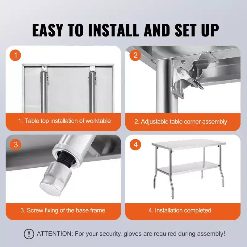 Folding Commercial Prep Table, 48 x 30 Inch Worktable Workstation with Undershelf, Heavy-Duty Stainless Steel Folding Table, Silver