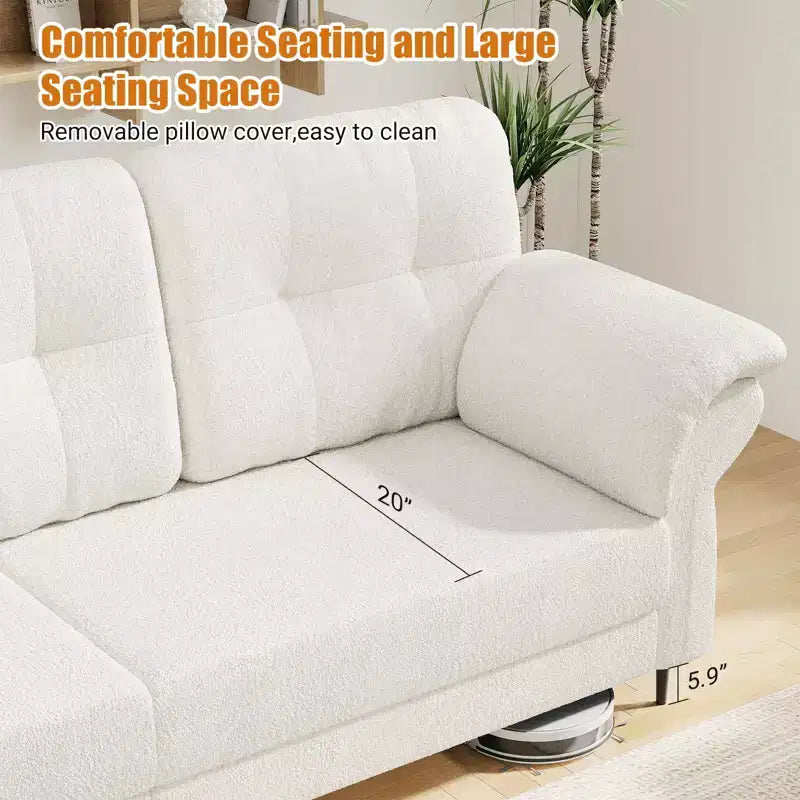 84'' Teddy Velvet Sofa for Living Room with Curved Armrests & Side Pockets