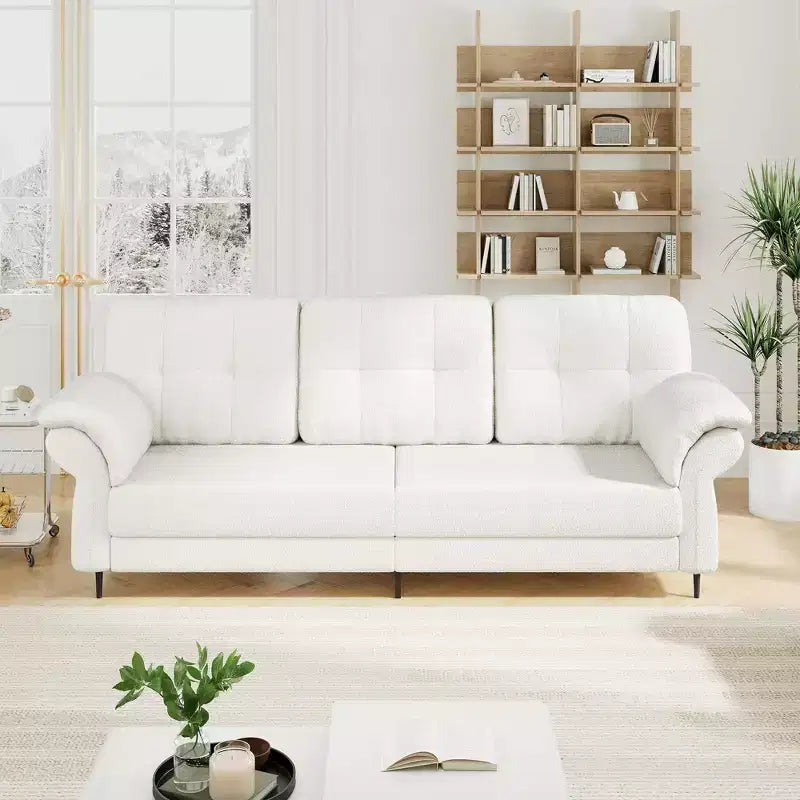 84'' Teddy Velvet Sofa for Living Room with Curved Armrests & Side Pockets