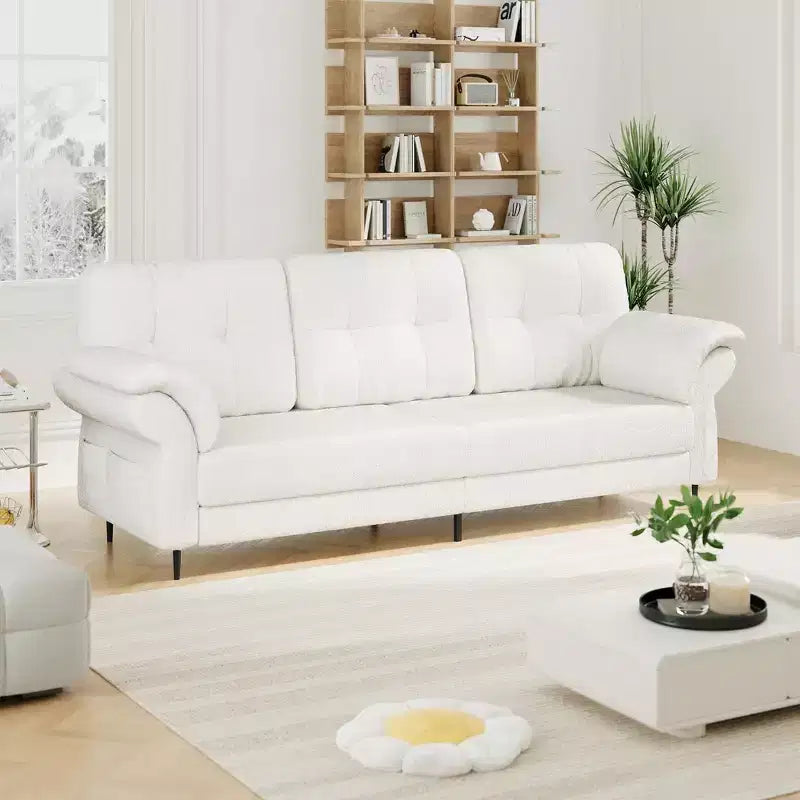 84'' Teddy Velvet Sofa for Living Room with Curved Armrests & Side Pockets