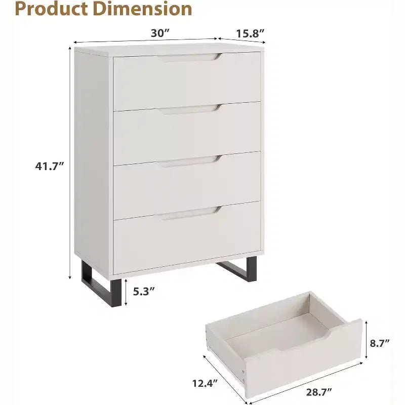 41.5" 4-Drawer Vertical Dresser - Freestanding Wood Storage Cabinet