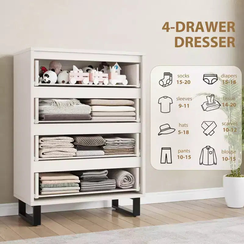 41.5" 4-Drawer Vertical Dresser - Freestanding Wood Storage Cabinet