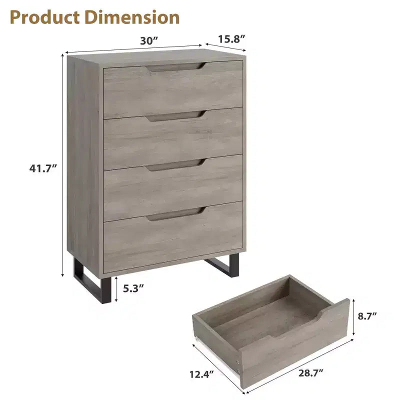 41.5" 4-Drawer Vertical Dresser - Freestanding Wood Storage Cabinet