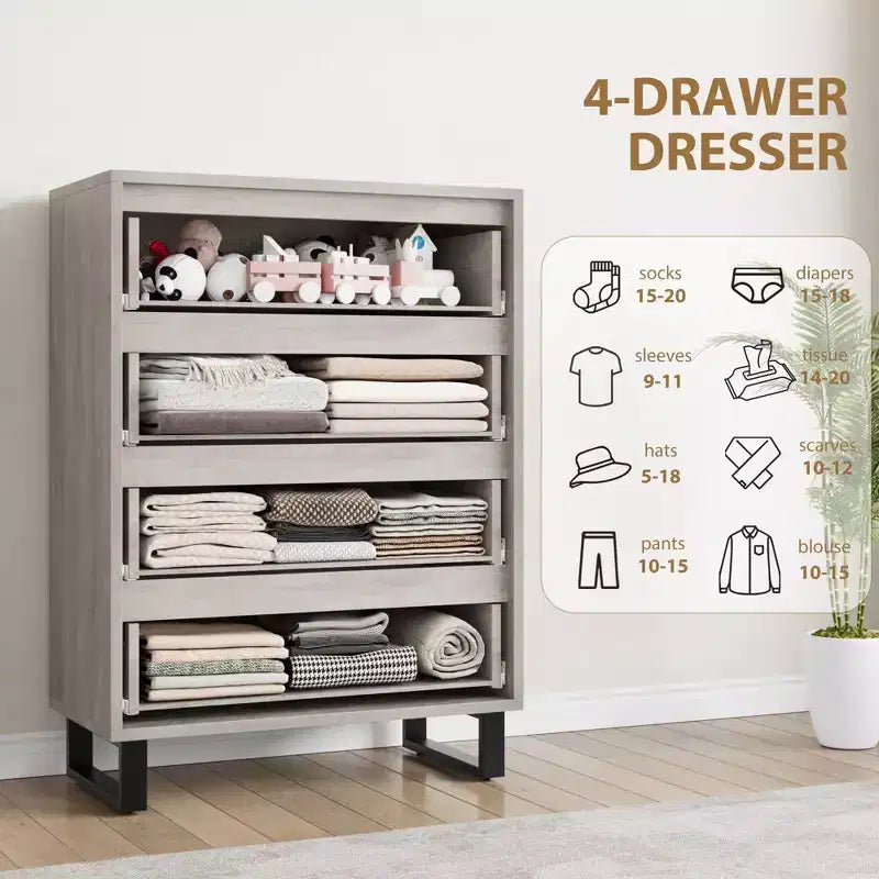 41.5" 4-Drawer Vertical Dresser - Freestanding Wood Storage Cabinet
