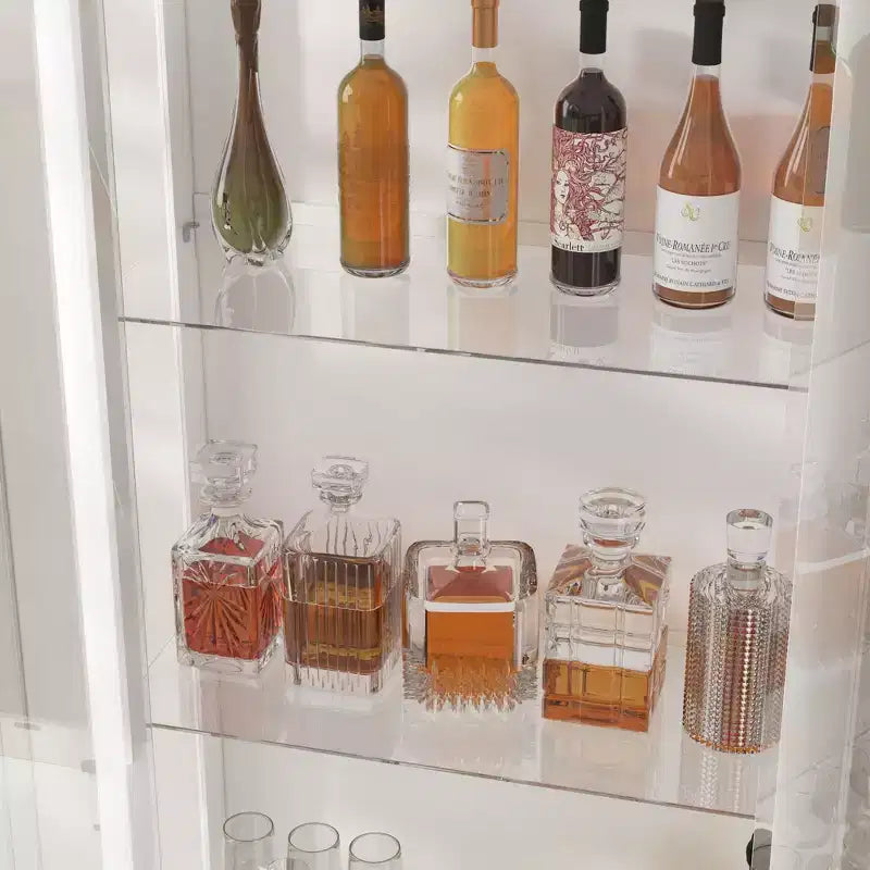 Modern Glass Wine & Liquor Display Cabinet with LED Lighting, Tall Floor-Standing for Home Bar & Living Room