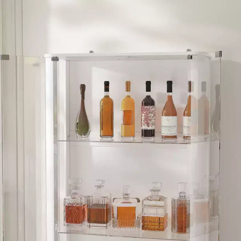 Modern Glass Wine & Liquor Display Cabinet with LED Lighting, Tall Floor-Standing for Home Bar & Living Room