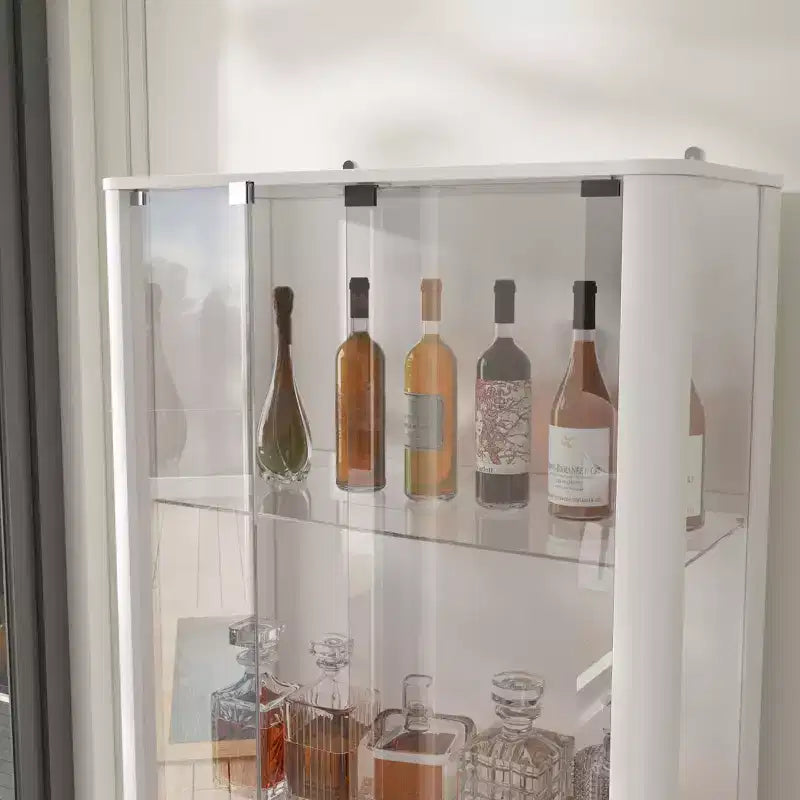 Modern Glass Wine & Liquor Display Cabinet with LED Lighting, Tall Floor-Standing for Home Bar & Living Room