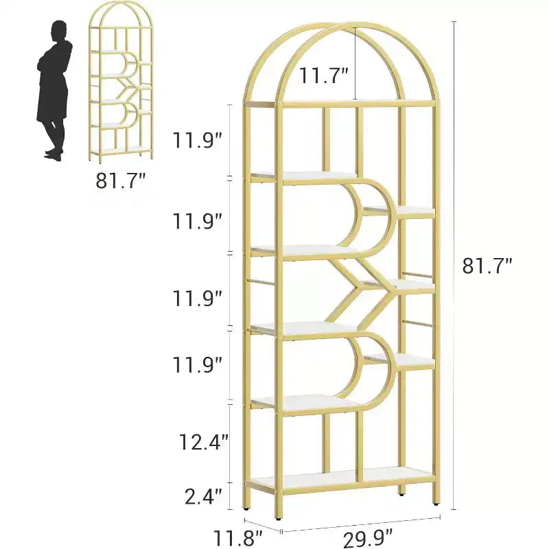 6-Tier Arched Bookcase - Geometric Bookshelf for Home & Office