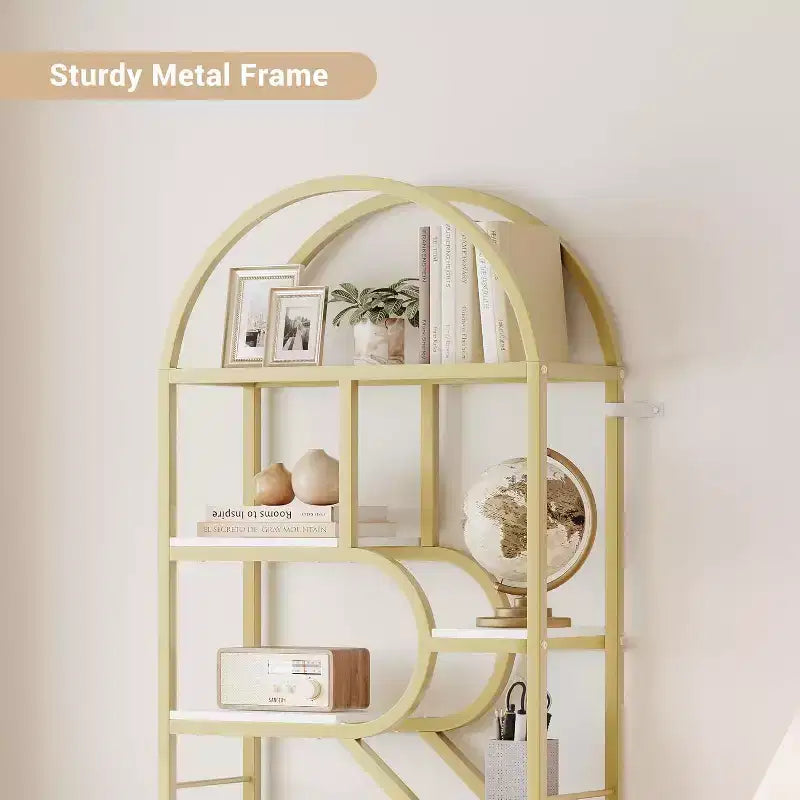 6-Tier Arched Bookcase - Geometric Bookshelf for Home & Office