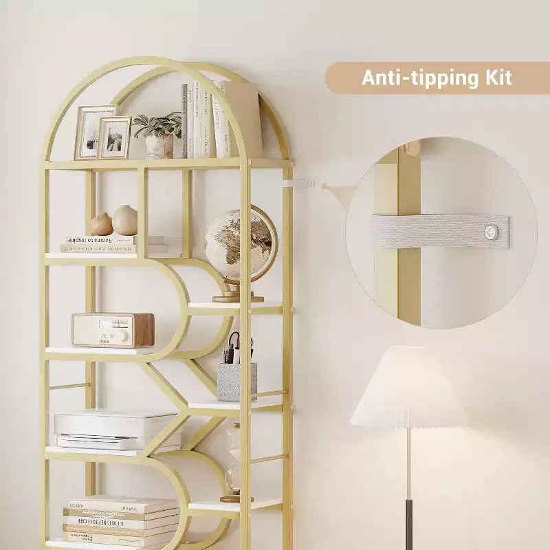 6-Tier Arched Bookcase - Geometric Bookshelf for Home & Office