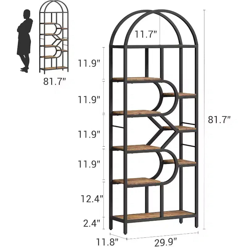 6-Tier Arched Bookcase - Geometric Bookshelf for Home & Office