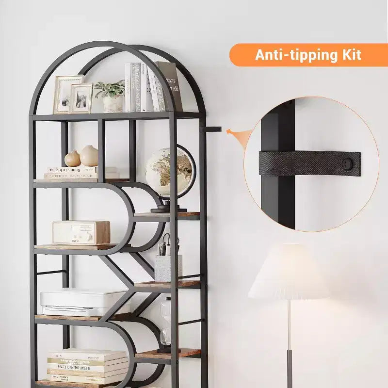 6-Tier Arched Bookcase - Geometric Bookshelf for Home & Office