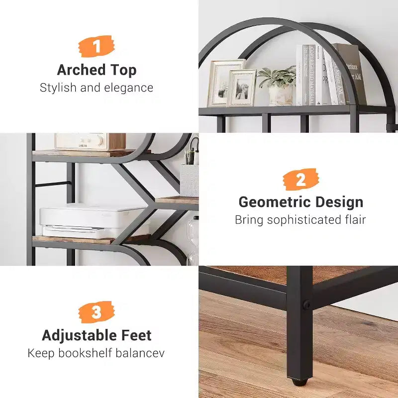 6-Tier Arched Bookcase - Geometric Bookshelf for Home & Office