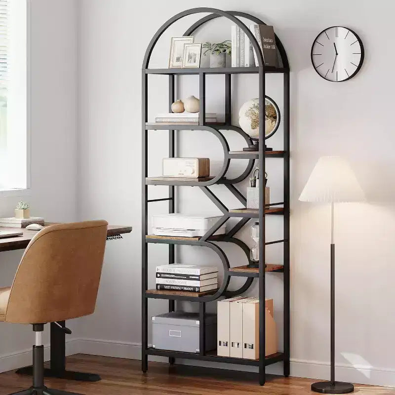 6-Tier Arched Bookcase - Geometric Bookshelf for Home & Office